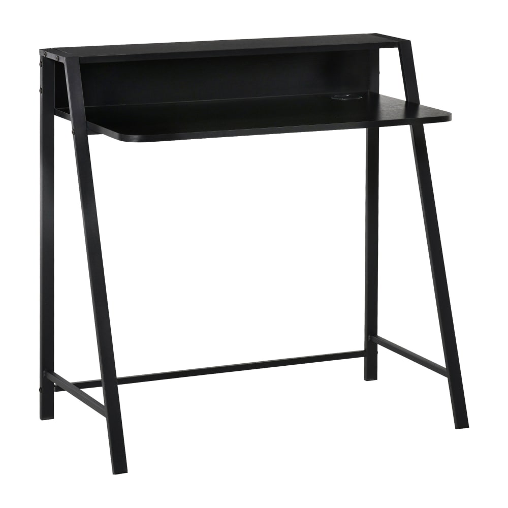 Bureau d'ordinateur avec étagère et passe-câbles, métal noir Bureau d'ordinateur avec étagère et passe-câbles, métal noir