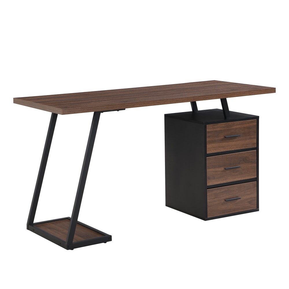 Bureau / table de travail style industriel (138,5 cm) avec 3 tiroirs
