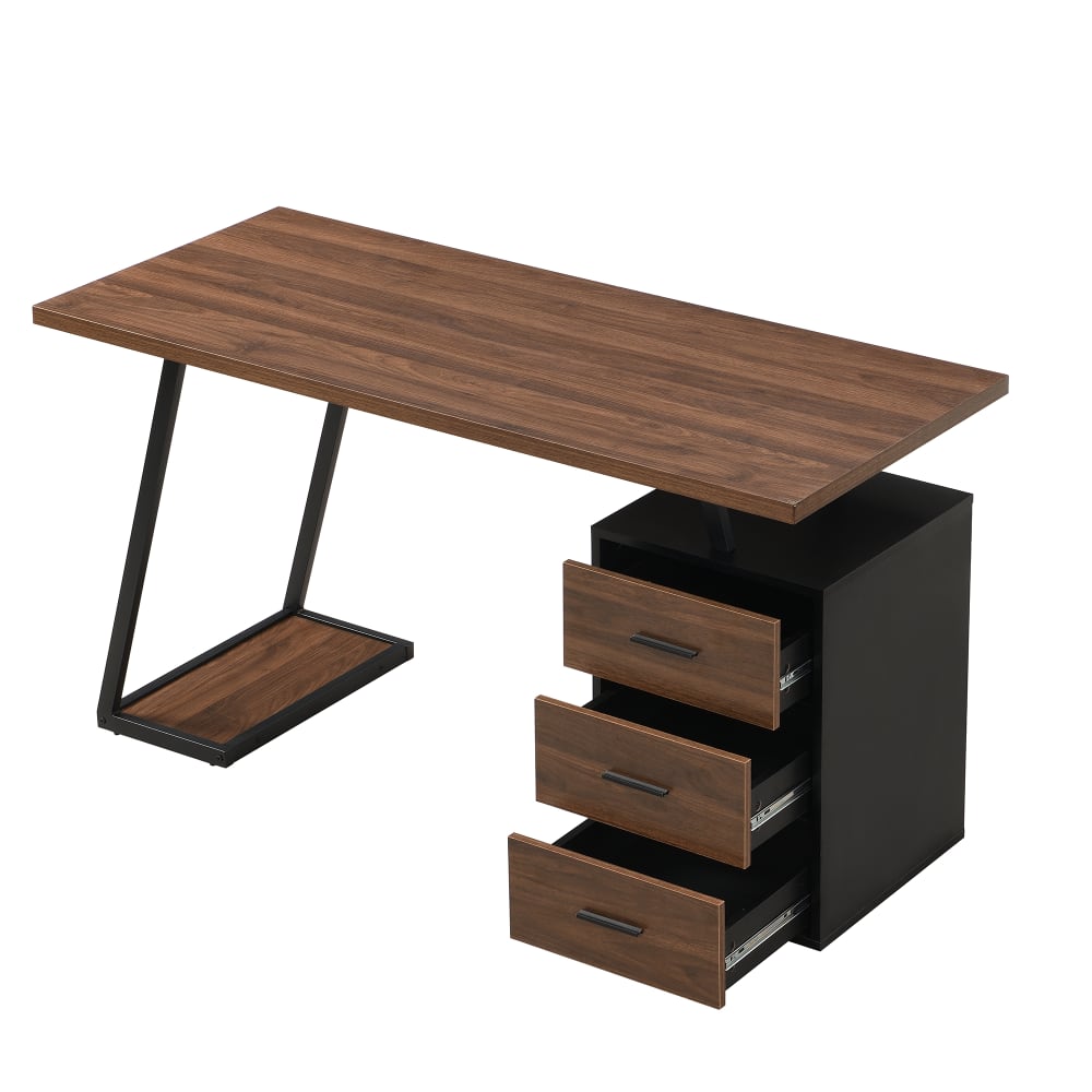 Bureau / table de travail style industriel (138,5 cm) avec 3 tiroirs