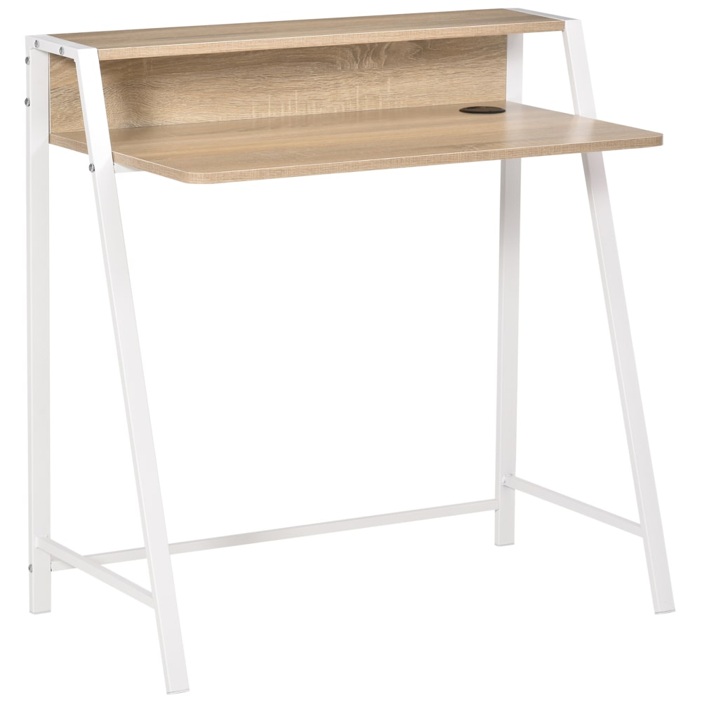 Bureau d'ordinateur avec étagère et passe-câbles, finition chêne Bureau d'ordinateur avec étagère et passe-câbles, finition chêne