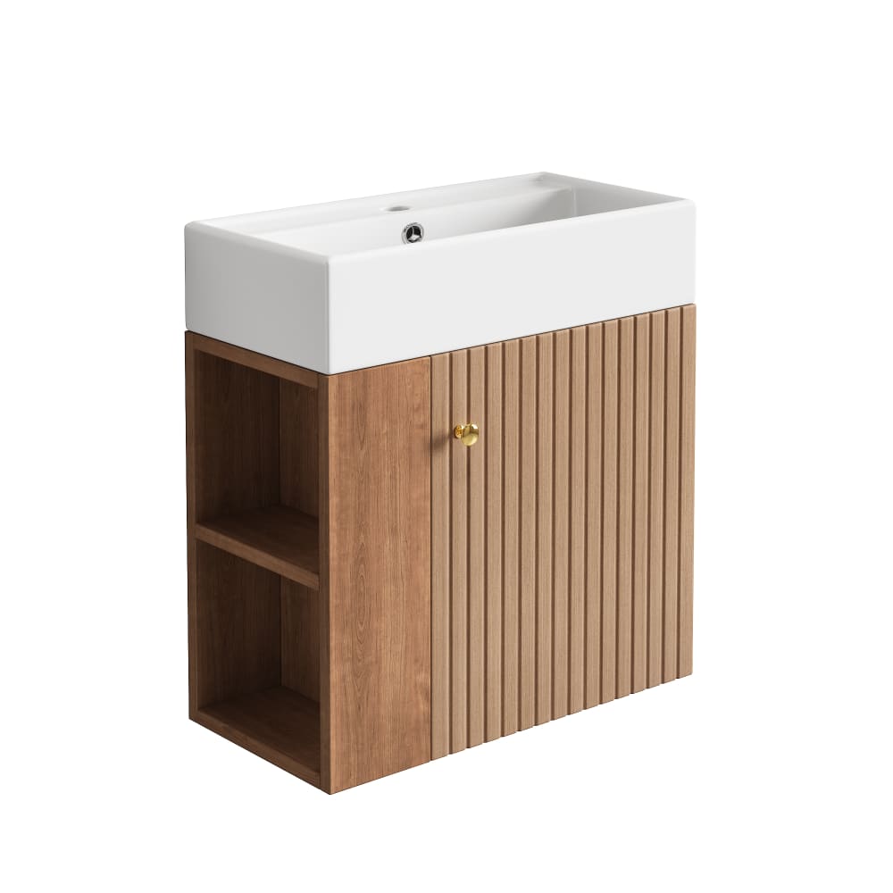 Meuble mural de salle de bain avec lavabo 55 cm et colonne, marron Meuble mural de salle de bain avec lavabo 55 cm et colonne, marron