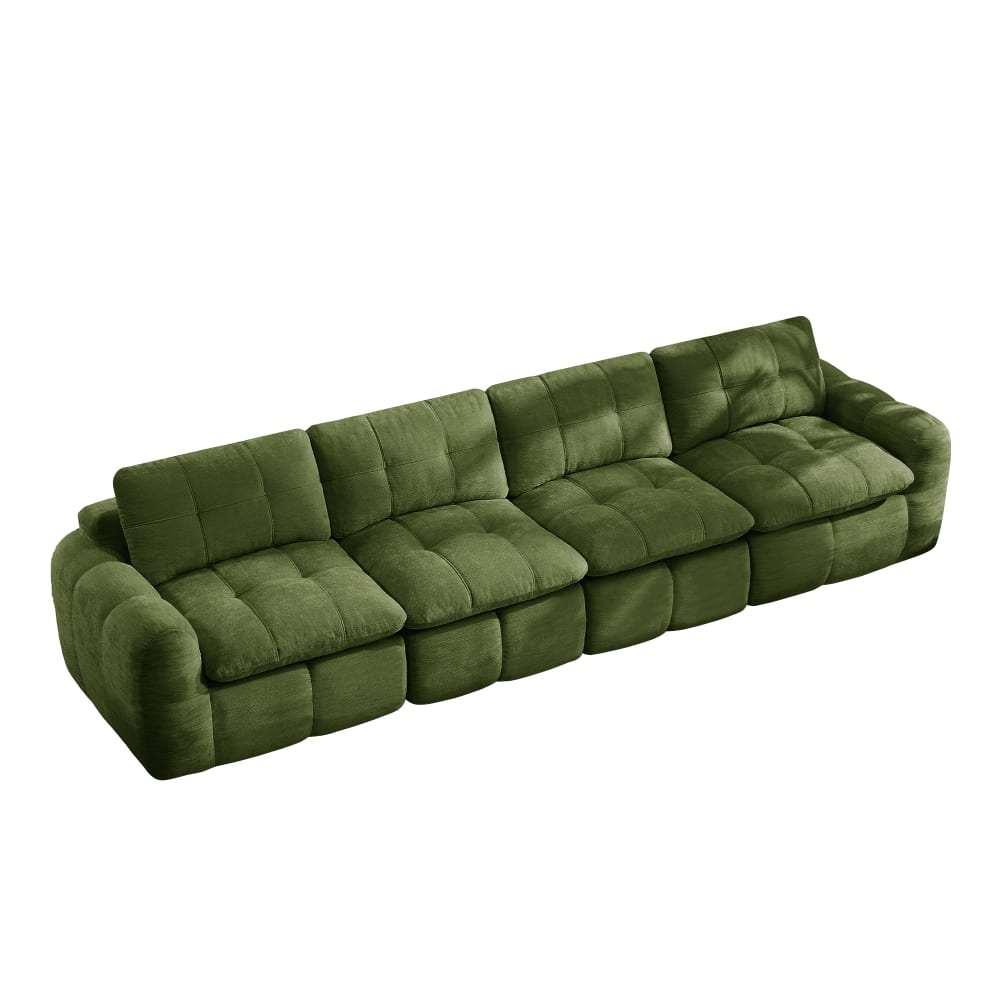 Canapé modulaire 4 places en chenille mousse 32d, vert Canapé modulaire 4 places en chenille mousse 32d, vert