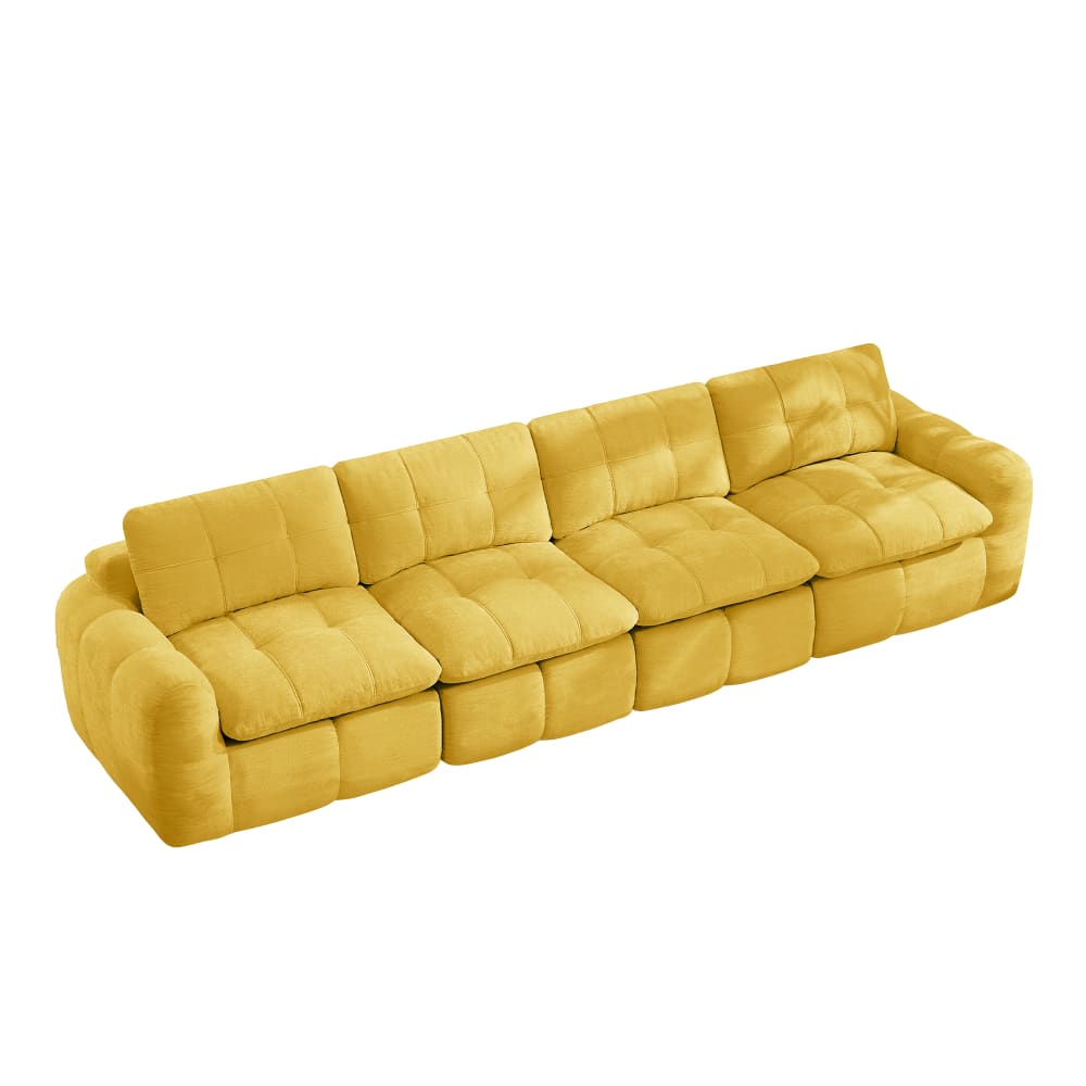 Canapé modulaire 4 places en chenille mousse 32d, jaune Canapé modulaire 4 places en chenille mousse 32d, jaune
