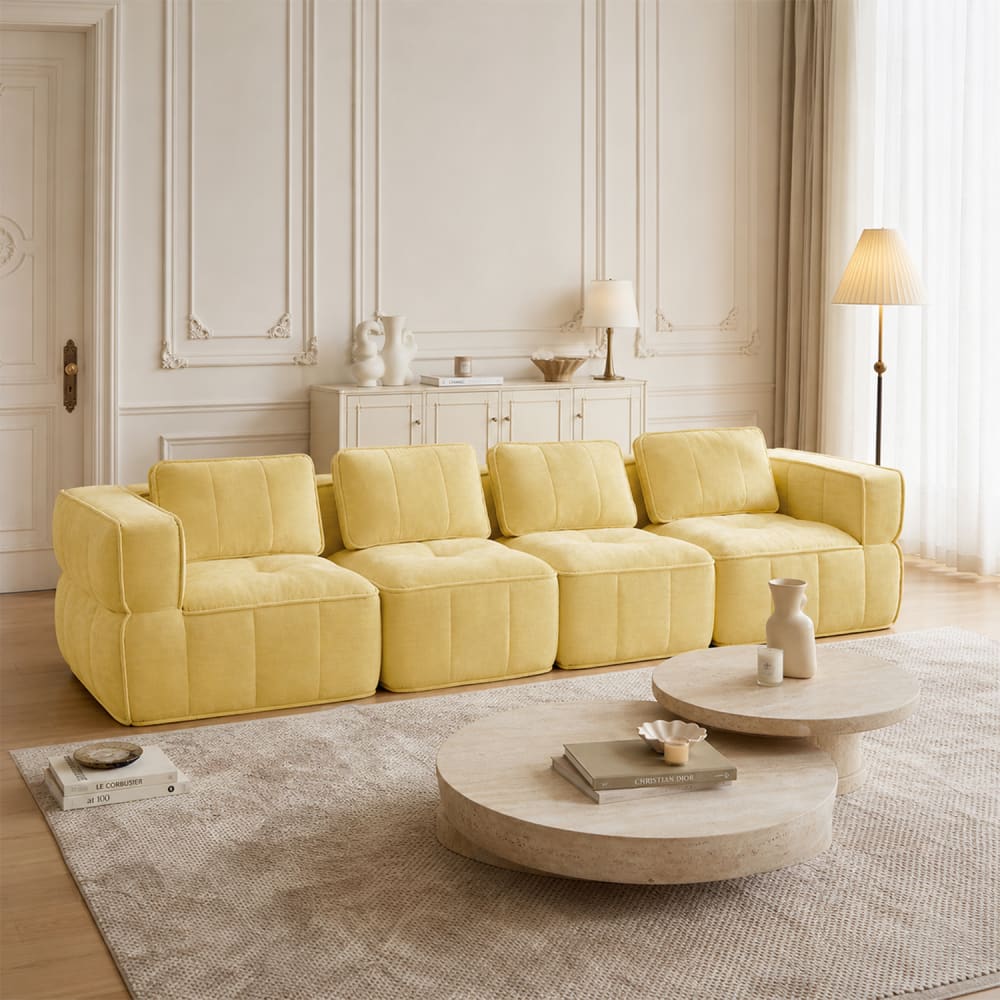 Meubles Cosy Großes modulares 4-Sitzer-Sofa mit 32D-HD-Schaum, gelb style classic chic - Pes - Polyester