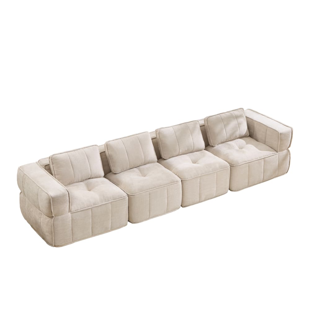 Grand canapé modulaire 4 places en mousse hd 32d, beige Grand canapé modulaire 4 places en mousse hd 32d, beige
