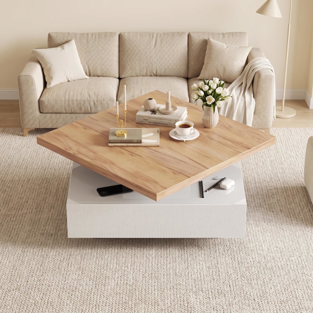 Meubles Cosy Couchtisch mit 360°-drehbarer Tischplatte und Stauraumschrank style modern Mehrfarbig Spanplatte