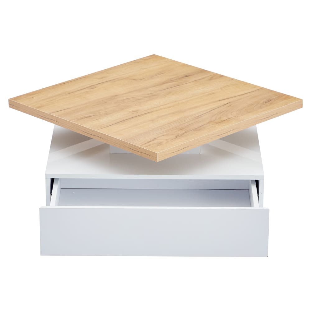 Table basse avec plateau pivotant 360° et meuble de rangement Table basse avec plateau pivotant 360° et meuble de rangement