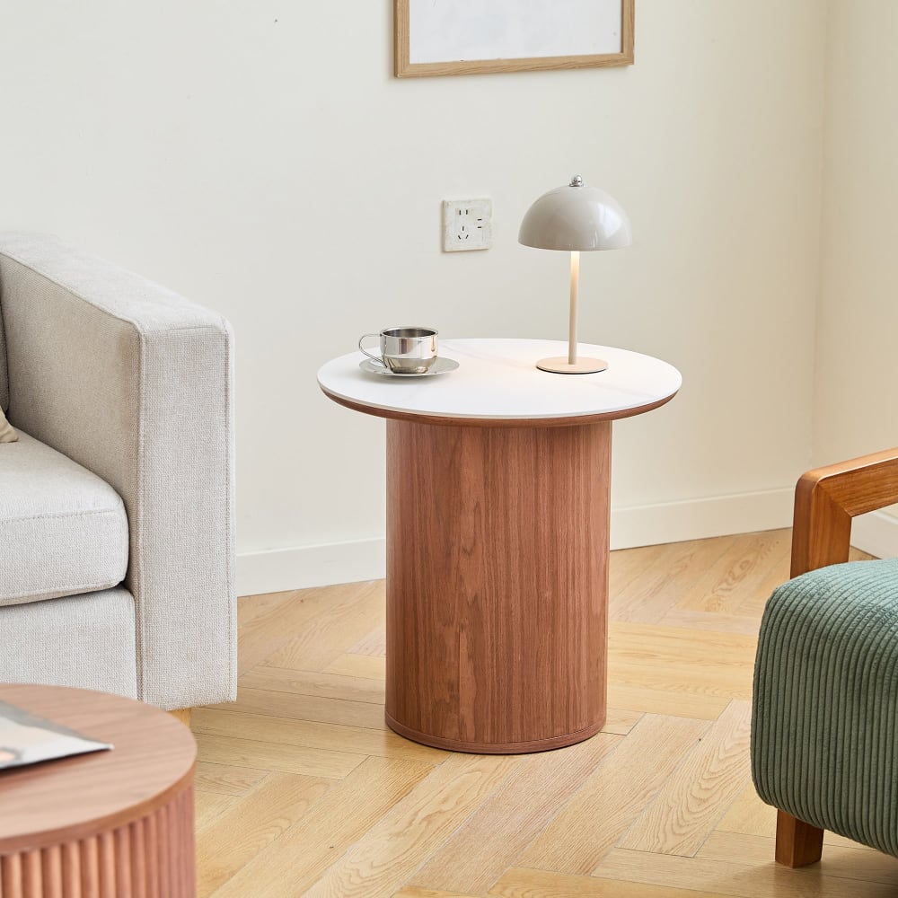 Table d'appoint en bois avec plateau effet marbre marron Table d'appoint en bois avec plateau effet marbre marron