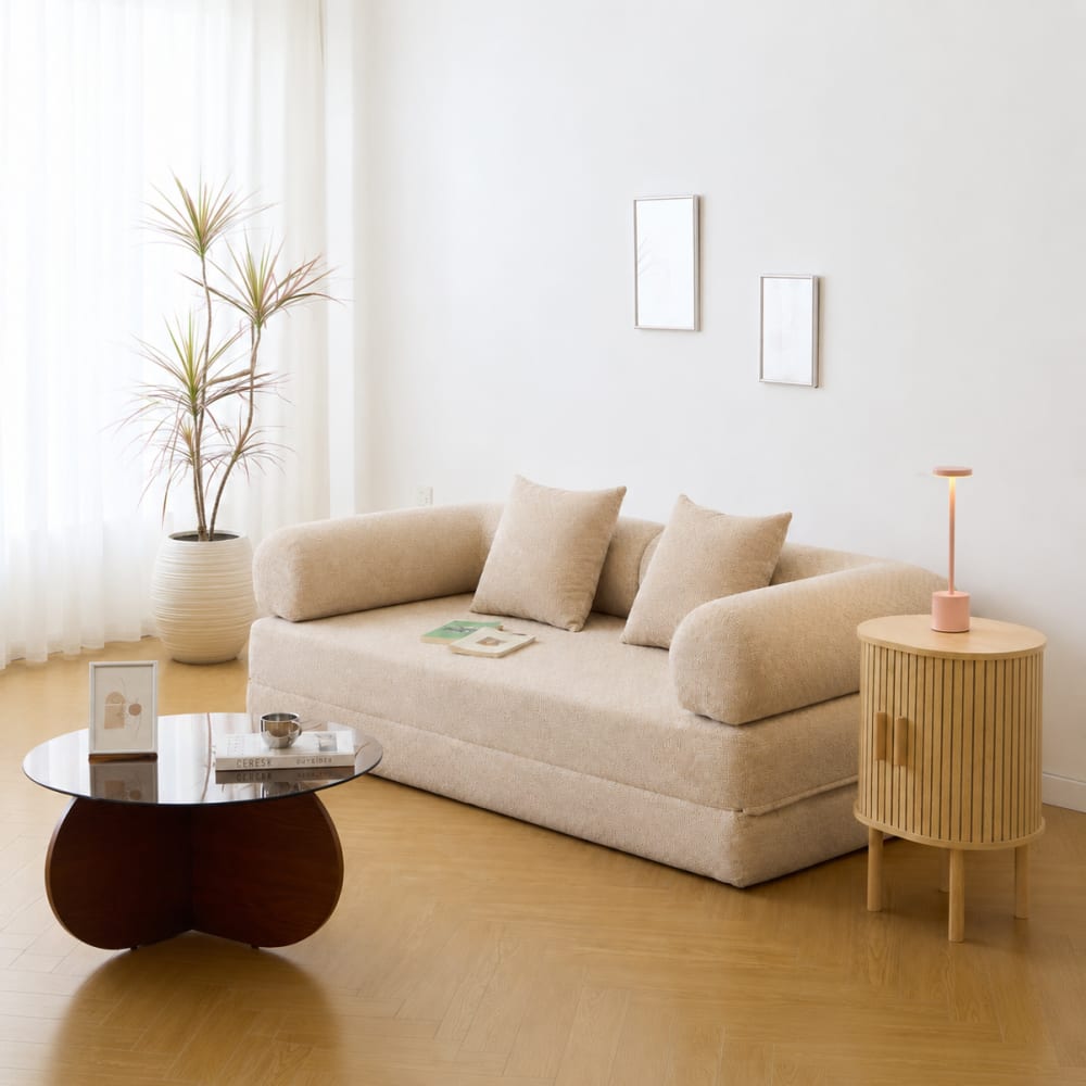 Canape lit convertible 3 personnes en tissu beige Canape lit convertible 3 personnes en tissu beige