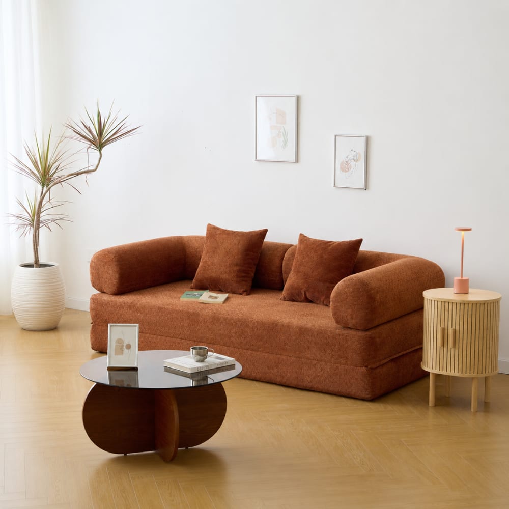 Canape lit convertible 3 personnes en tissu terracotta Canape lit convertible 3 personnes en tissu terracotta