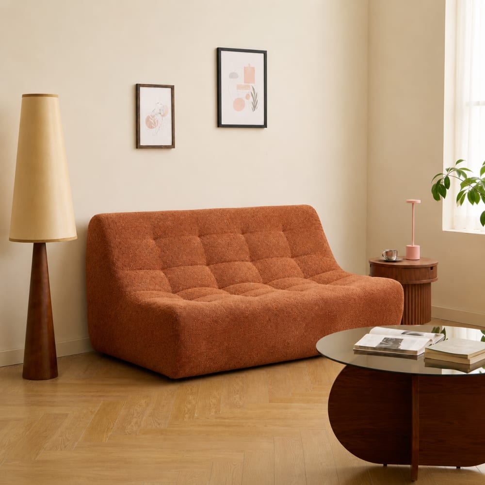Canape banquette 2 personnes en tissu terracotta Canape banquette 2 personnes en tissu terracotta