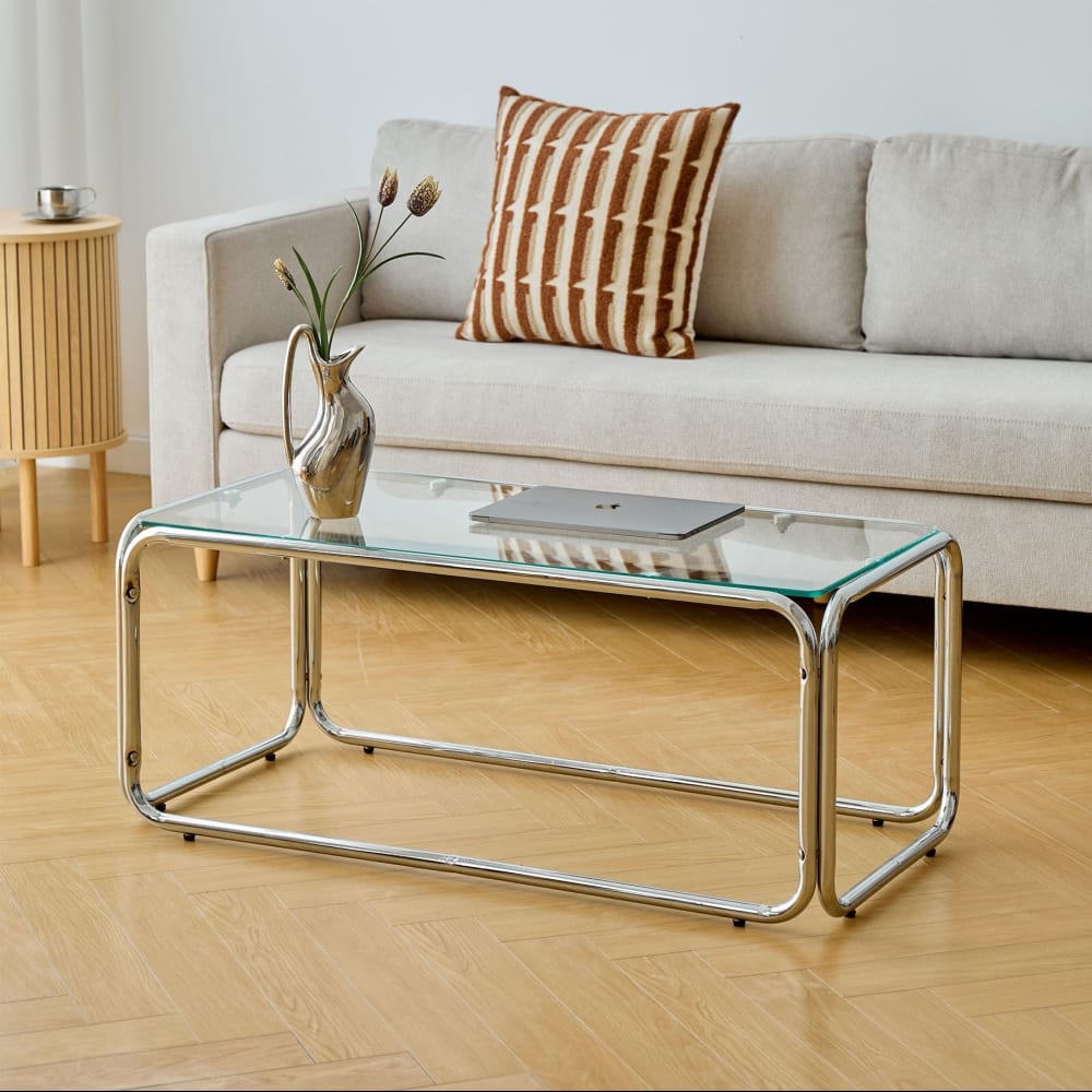 Table basse rectangulaire en métal et verre trempé transparent Table basse rectangulaire en métal et verre trempé transparent