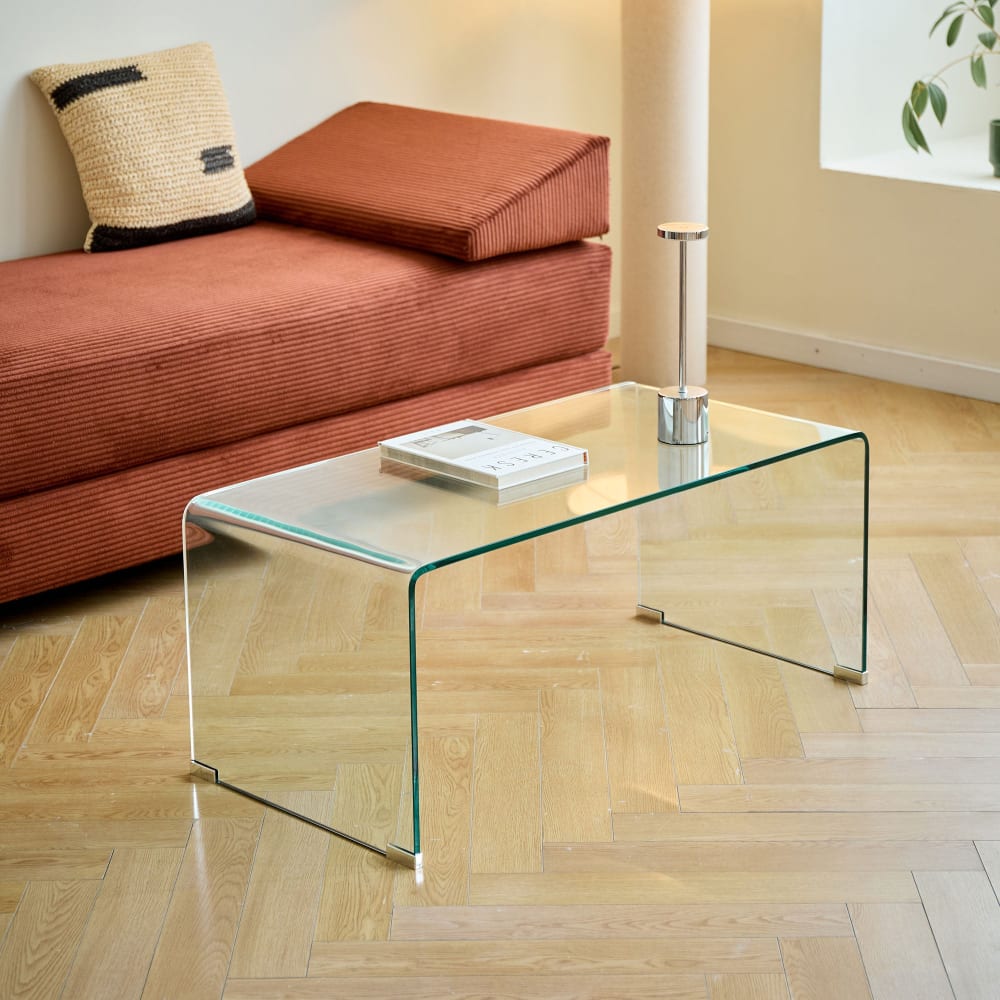 Table basse rectangulaire en verre trempé transparent Table basse rectangulaire en verre trempé transparent
