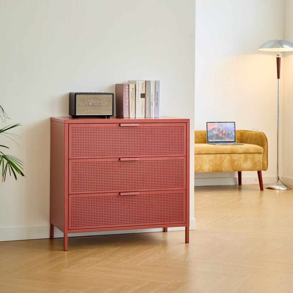Commode 3 tiroirs en métal terracotta Commode 3 tiroirs en métal terracotta
