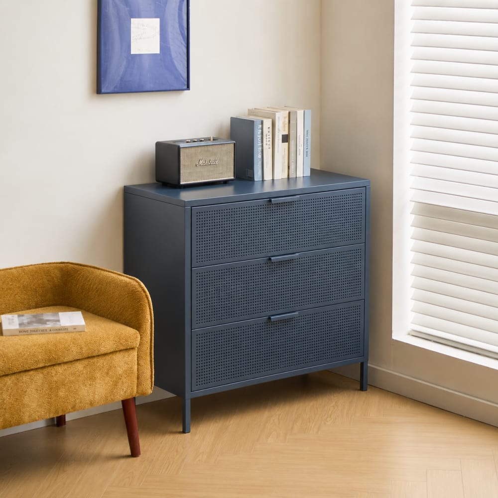 Commode 3 tiroirs en métal bleu Commode 3 tiroirs en métal bleu