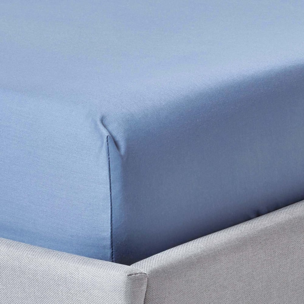 Drap-housse en satin de coton égyptien bleu 90x190 cm