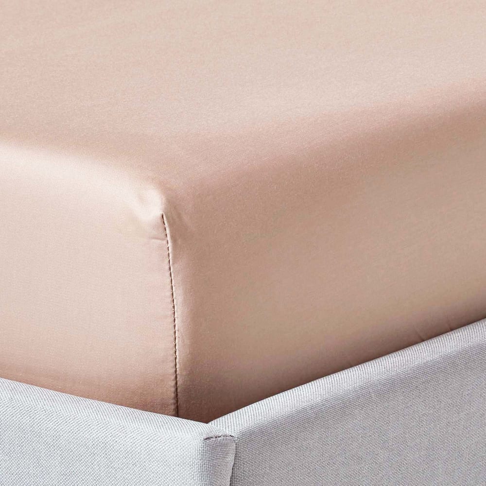 Drap-housse en satin de coton égyptien beige taupe 90x190 cm
