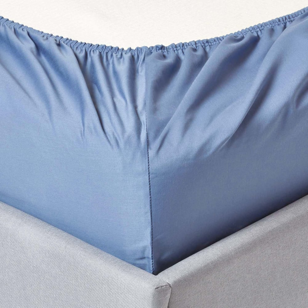 Spannbettlaken Satin ägyptische Baumwolle Blau 100x200 cm -