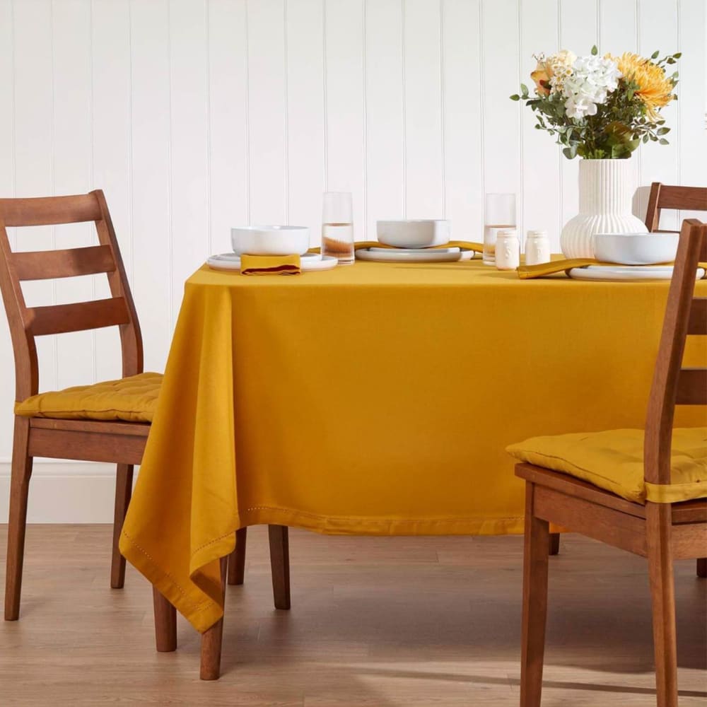 Nappe unie rectangulaire en coton jaune moutarde 178x300 cm