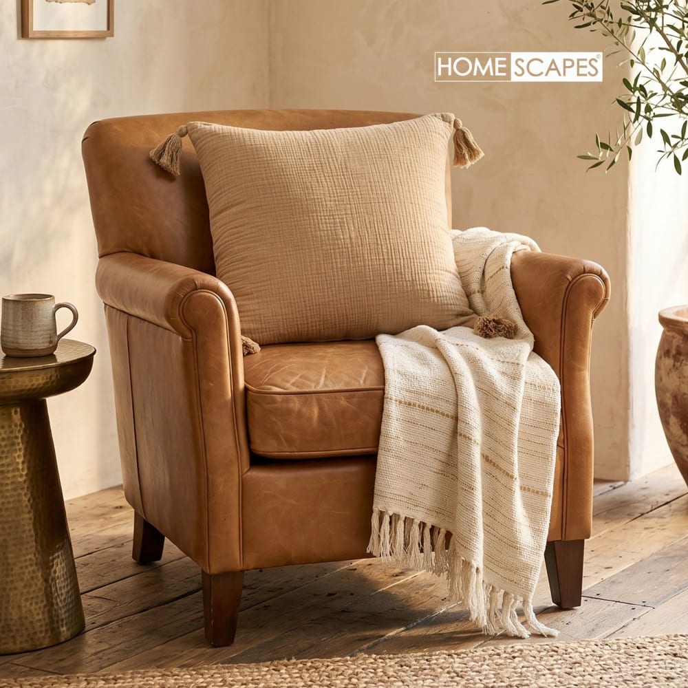 Kissen mit pompons baumwollgaze mokka-beige 45x45 cm - Maisons Du