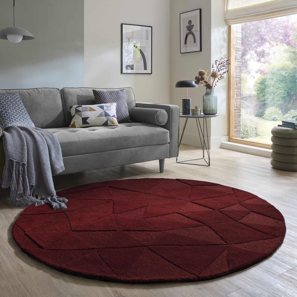 Tapis en laine rond rouge 160x160cm — vue 3
