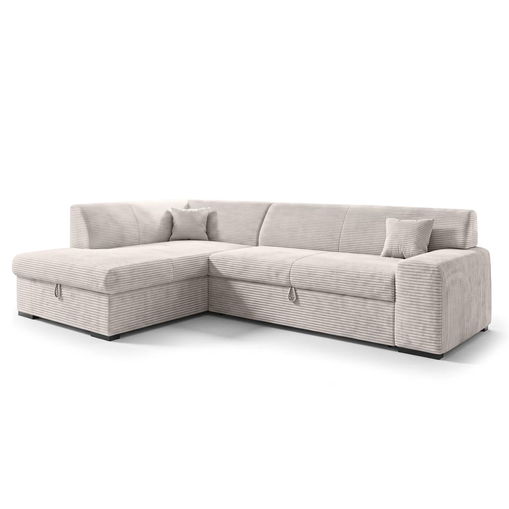 Ax Living Ecksofa mit Schlaffunktion - Links aus Cord in Weiß - 260 cm style modern Weiß Stoff