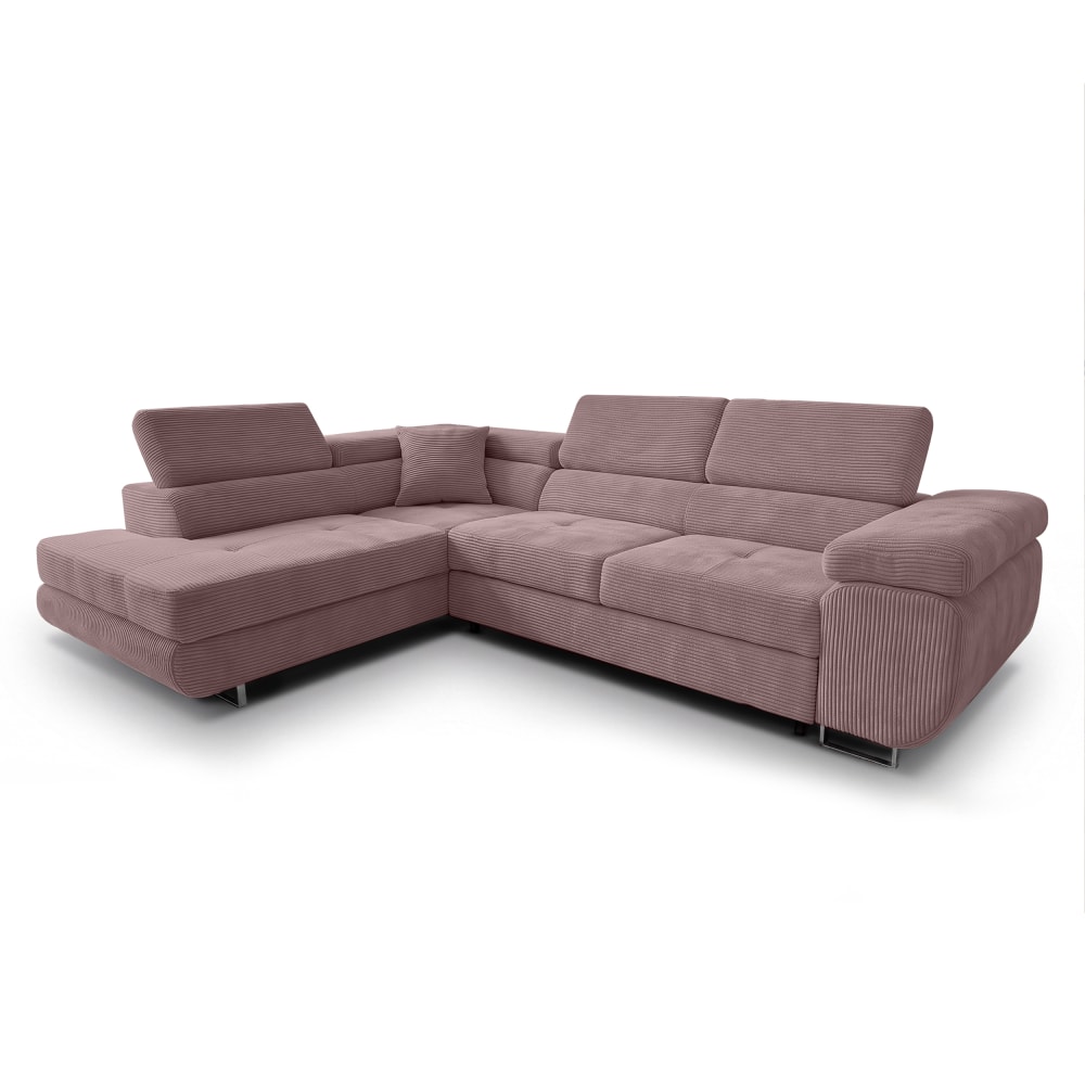Ax Living Ecksofa mit Schlaffunktion - Links aus Cord in Rosa - 276 cm style modern Rosa Stoff