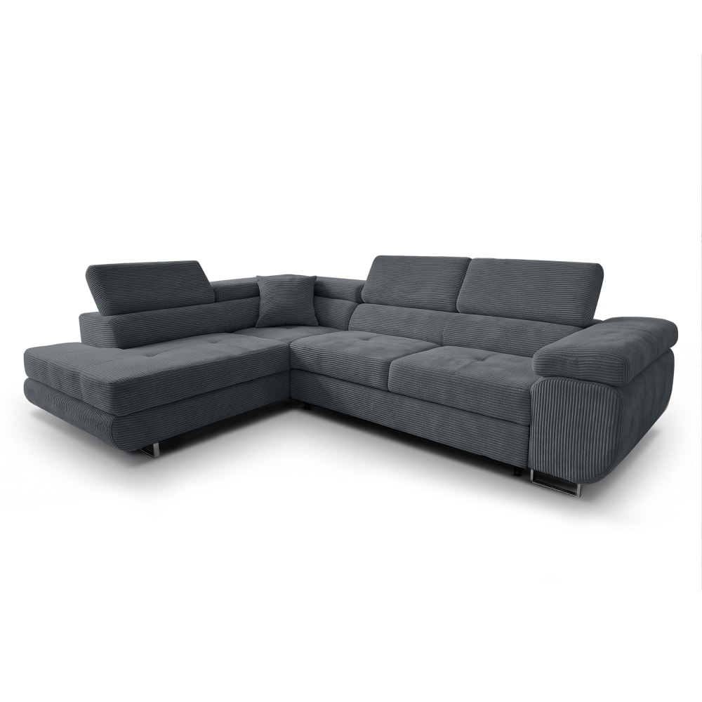 Ax Living Ecksofa mit Schlaffunktion - Links aus Cord in Dunkelgrau - 276 cm style modern - Stoff