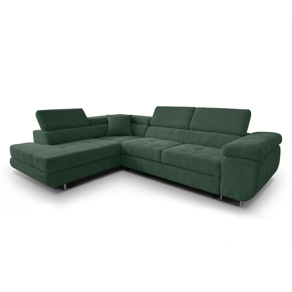 Ax Living Ecksofa mit Schlaffunktion - Links aus Cord in Flaschengrün - 276 cm style modern - Stoff