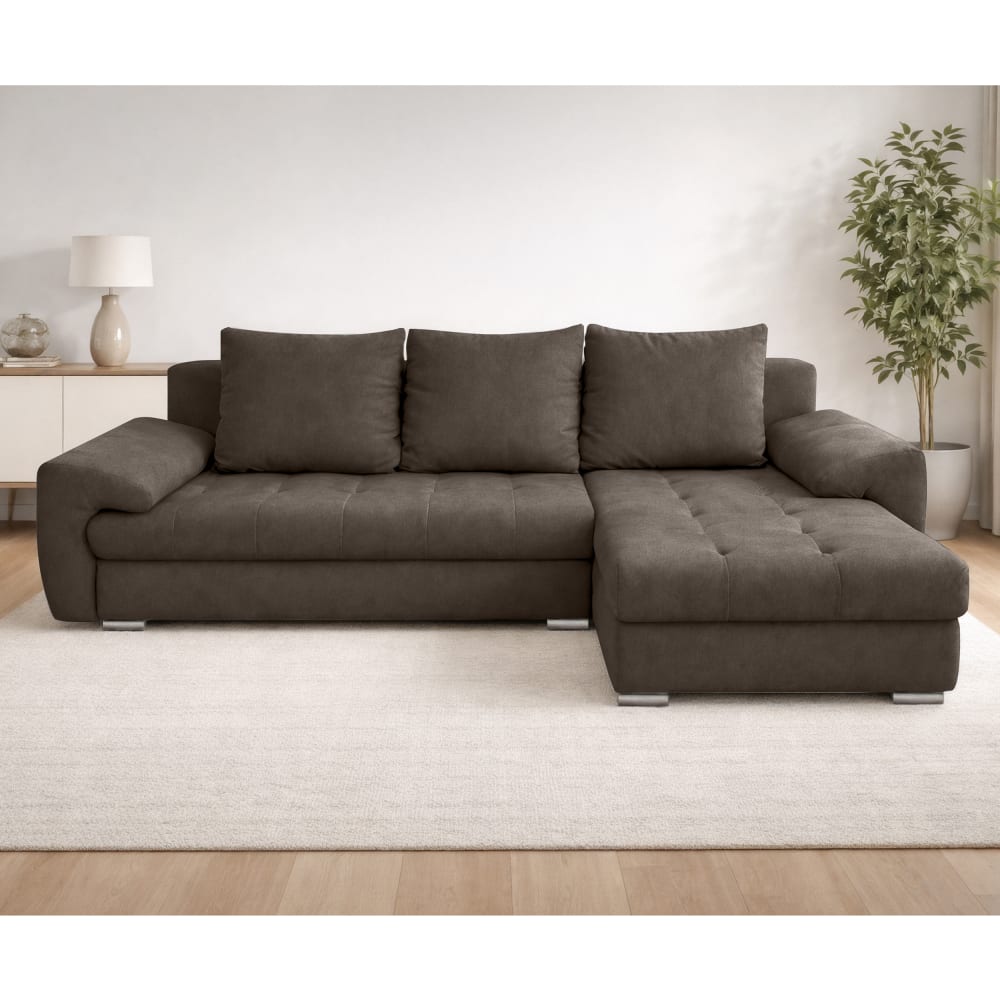 Ax Living Ecksofa mit Schlaffunktion aus Samt, Braun - 234 cm Rechts style modern Braun Samt