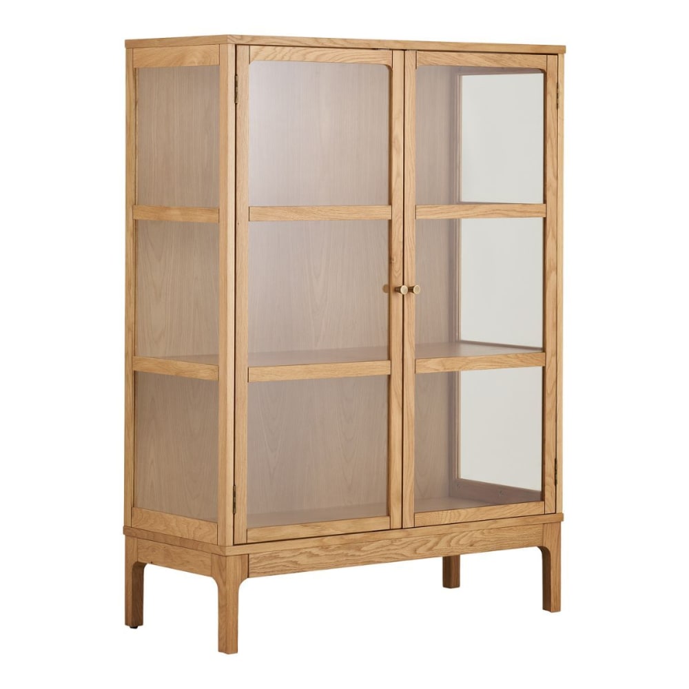 Meuble de rangement 2 portes vitrées en chêne et mdf placage chêne Meuble de rangement 2 portes vitrées en chêne et mdf placage chêne