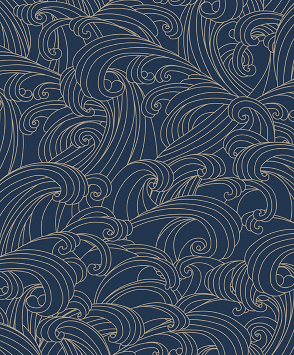 Papier peint vagues japonaises bleu 0,53 m × 10 m