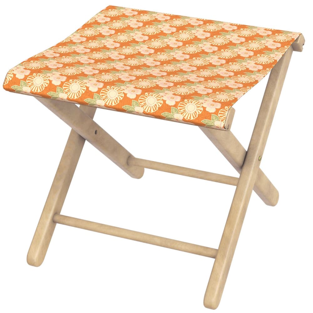 Pliant pêcheur en eucalyptus, toile outdoor, motif fleurs mandarine