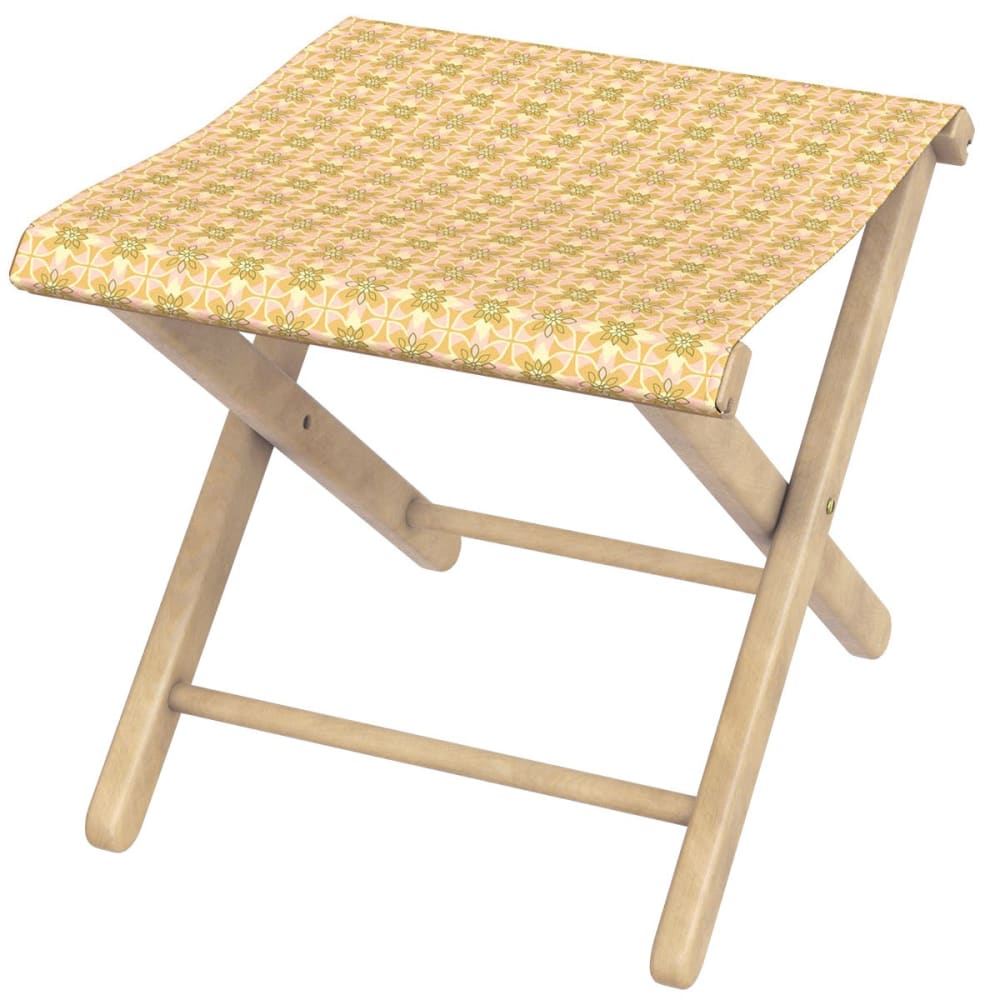 Pliant pêcheur en eucalyptus, toile outdoor, motif graphique ocre