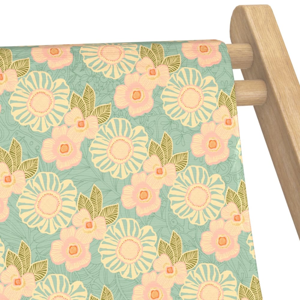 Toile outdoor pour transat, prête à poser, fleurs graphiques celadon