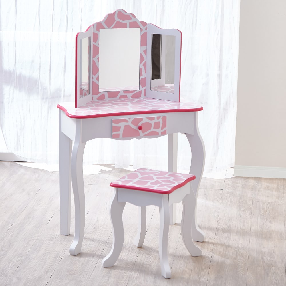 Teamson Schminktisch mit Spiegel und Hocker,Rosa/Weiß, 100cm style modern ROSA HOLZ Kinder