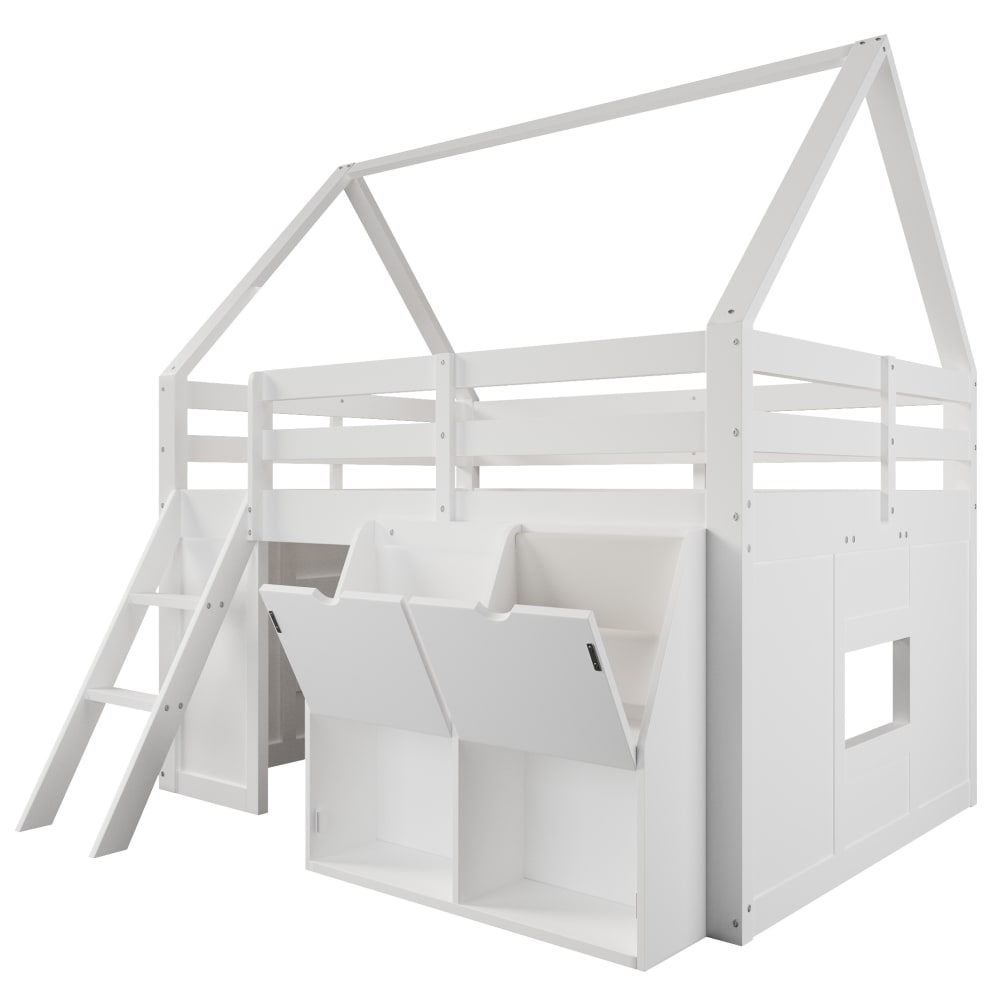Lit mezzanine enfant blanc 140 x 200 cm avec escalier et éclairage led