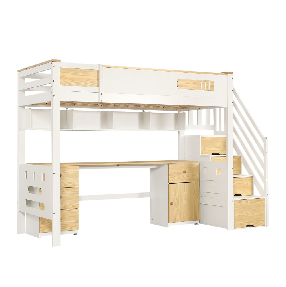 Lit mezzanine blanc et couleur naturelle avec bureau 90 x 200 cm