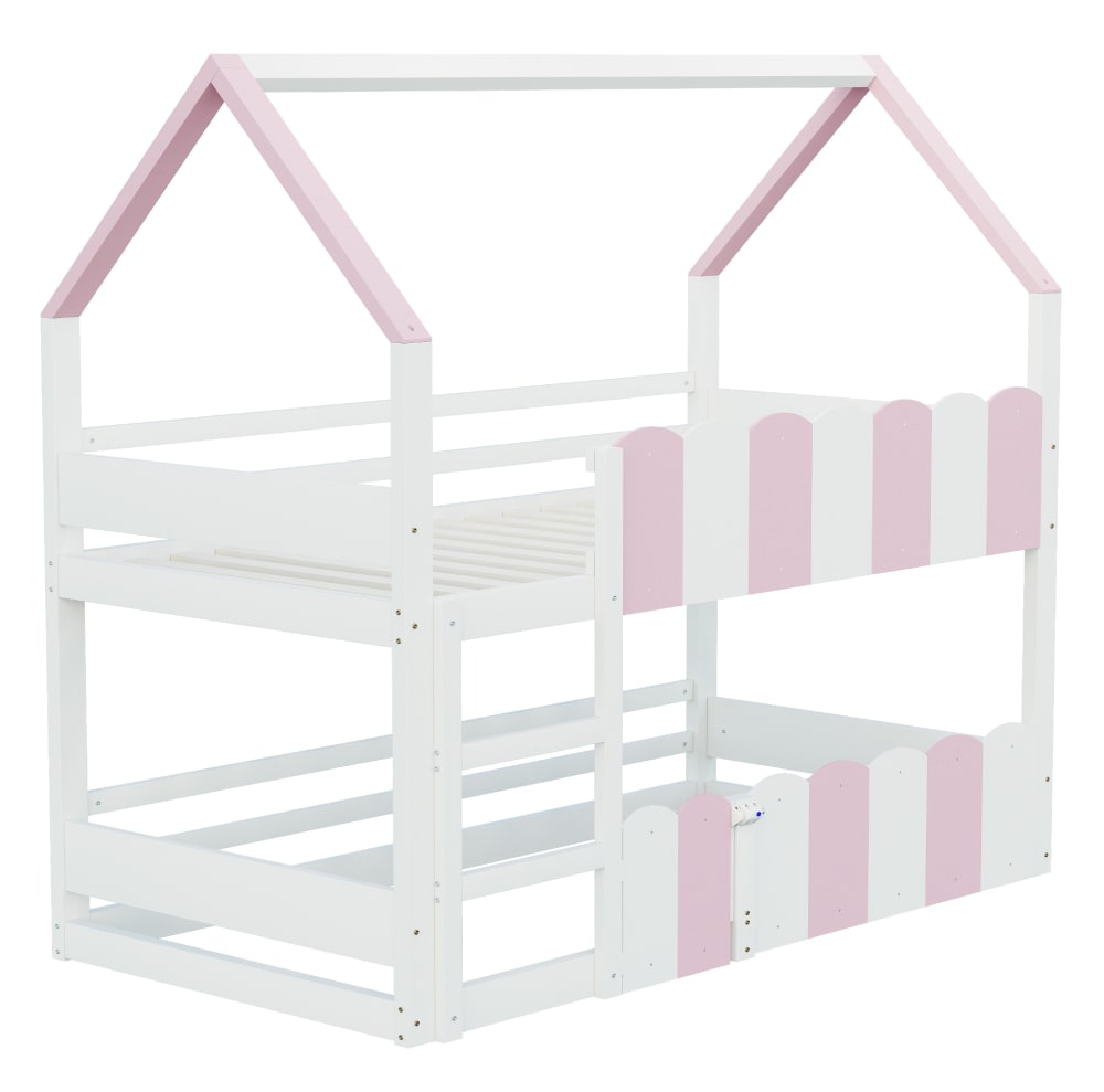 Lit superposé enfant rose et blanc 90 x 200 cm