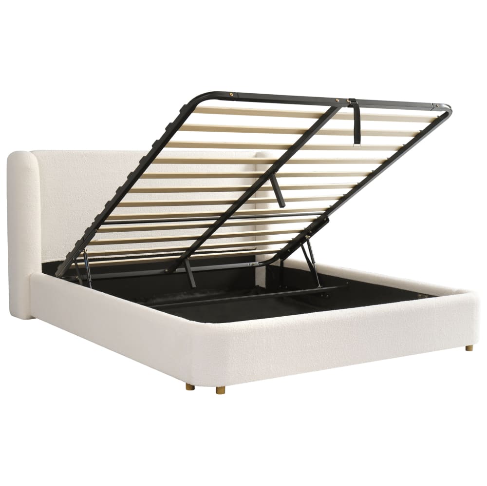 Lit double en polyester bouclé beige 180 x 200 cm