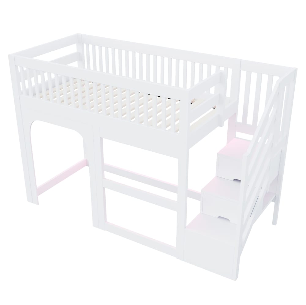 Lit mezzanine enfant en pin blanc 90 x 200 cm avec éclairage led