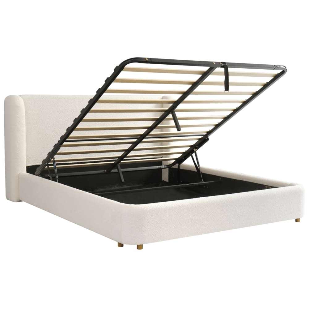 Lit double en polyester bouclé beige 160 x 200 cm