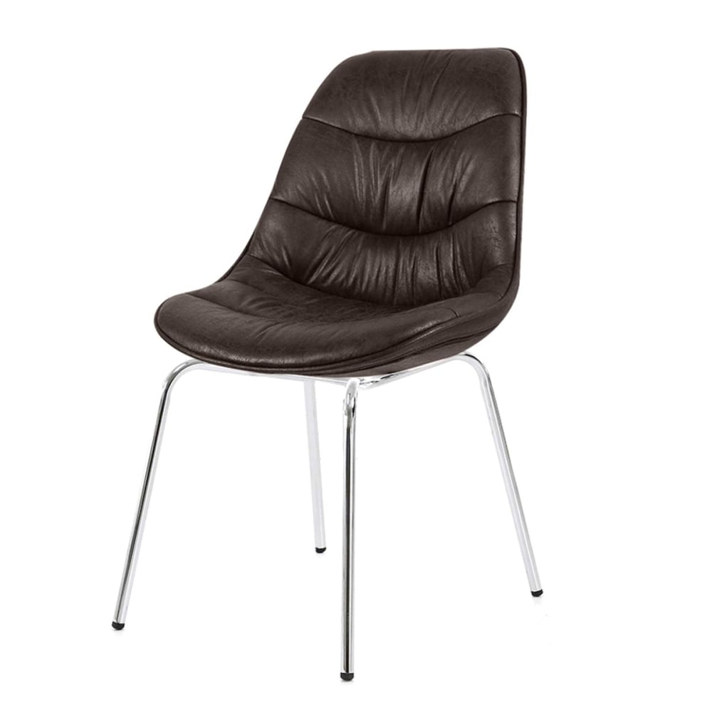 Chaise marron pied métal chromé Chaise marron pied métal chromé