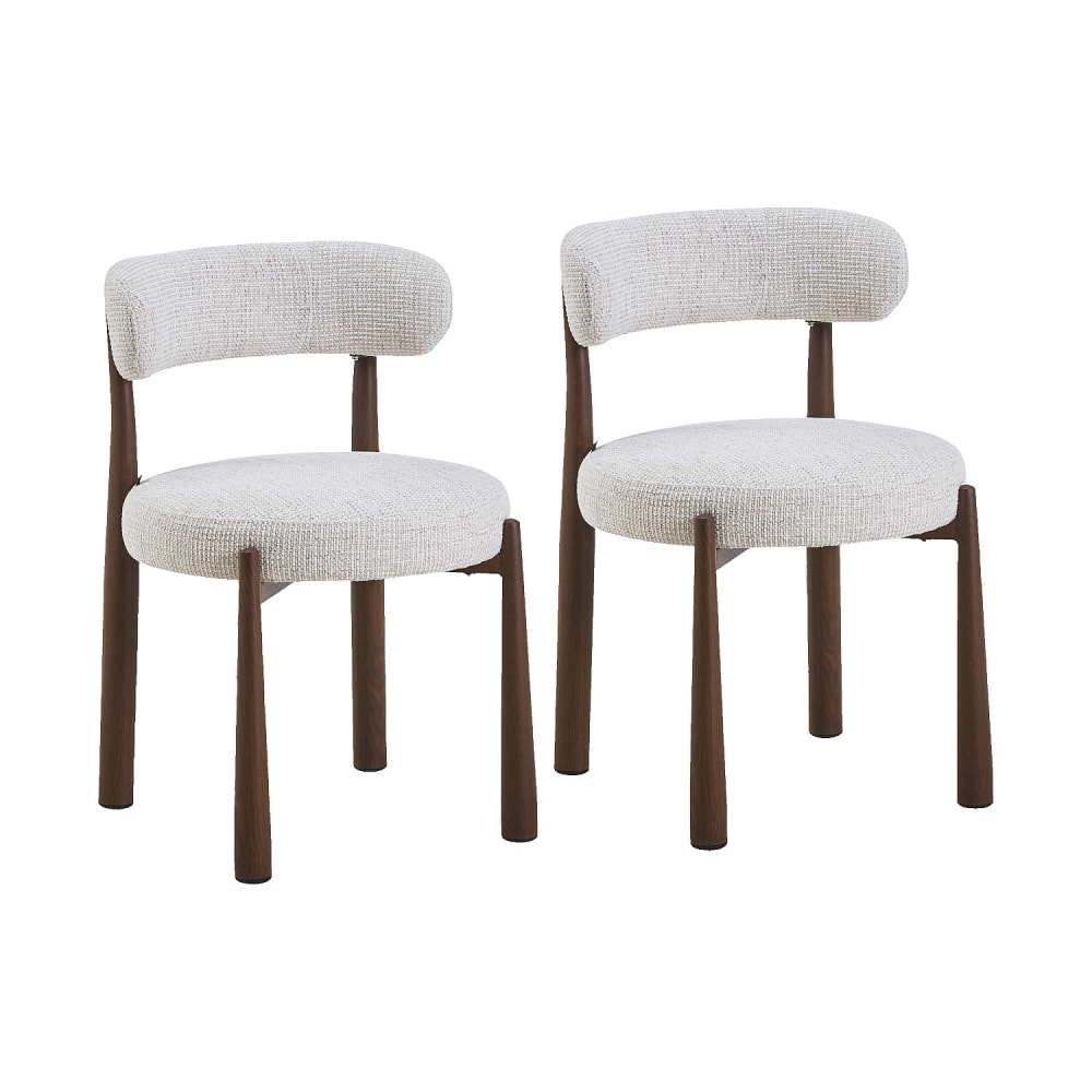 Lot de 2 chaises en tissu et métal finition noyer - blanc cassé Lot de 2 chaises en tissu et métal finition noyer - blanc cassé