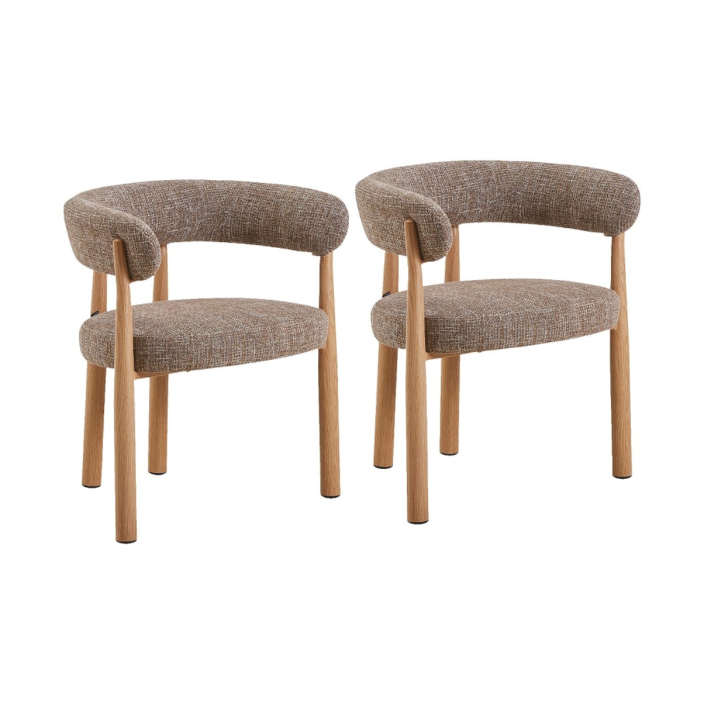 Lot de 2 chaises en tissu et métal finition chêne avec accoudoirs - Lot de 2 chaises en tissu et métal finition chêne avec accoudoirs -