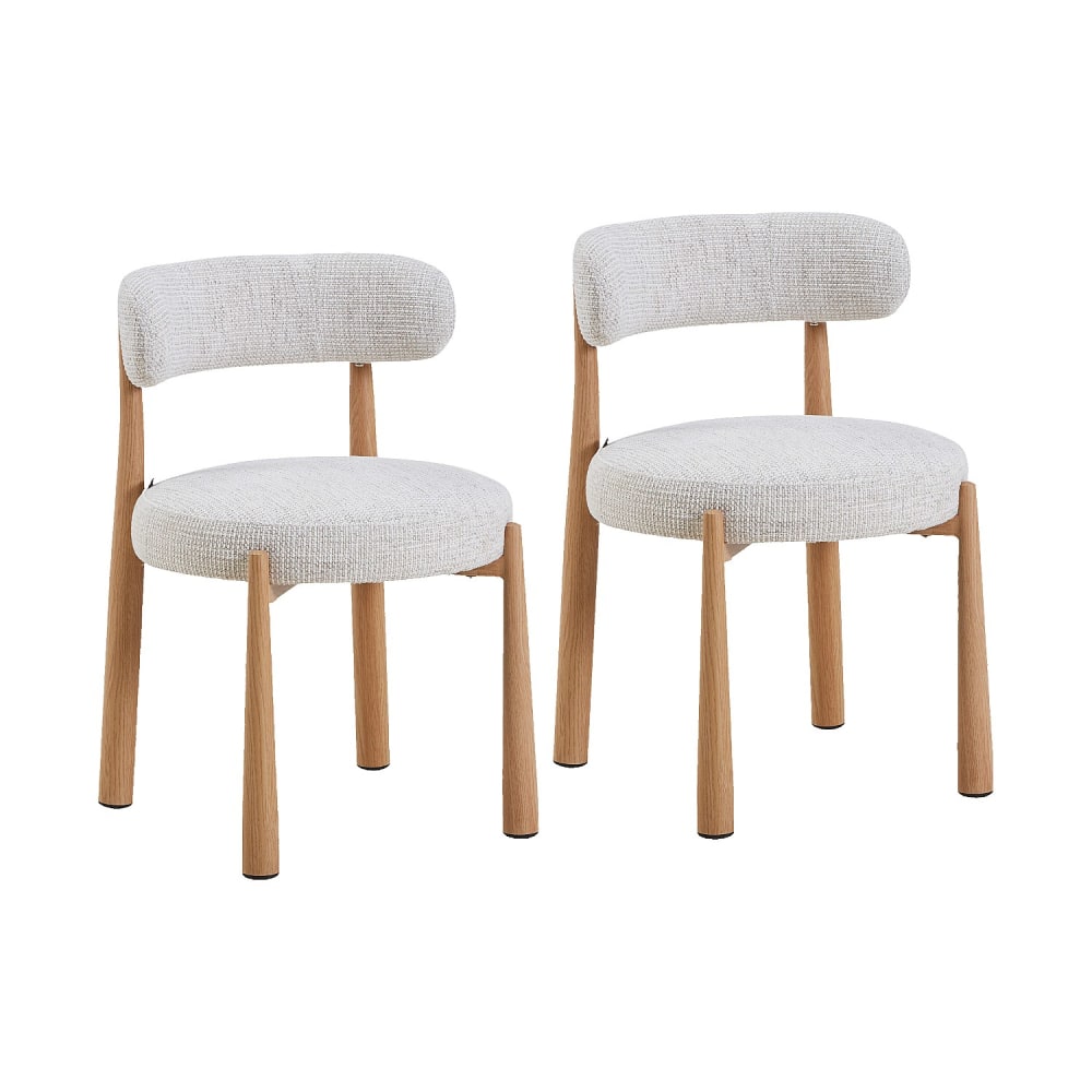 Lot de 2 chaises en tissu et métal finition chêne - blanc cassé Lot de 2 chaises en tissu et métal finition chêne - blanc cassé