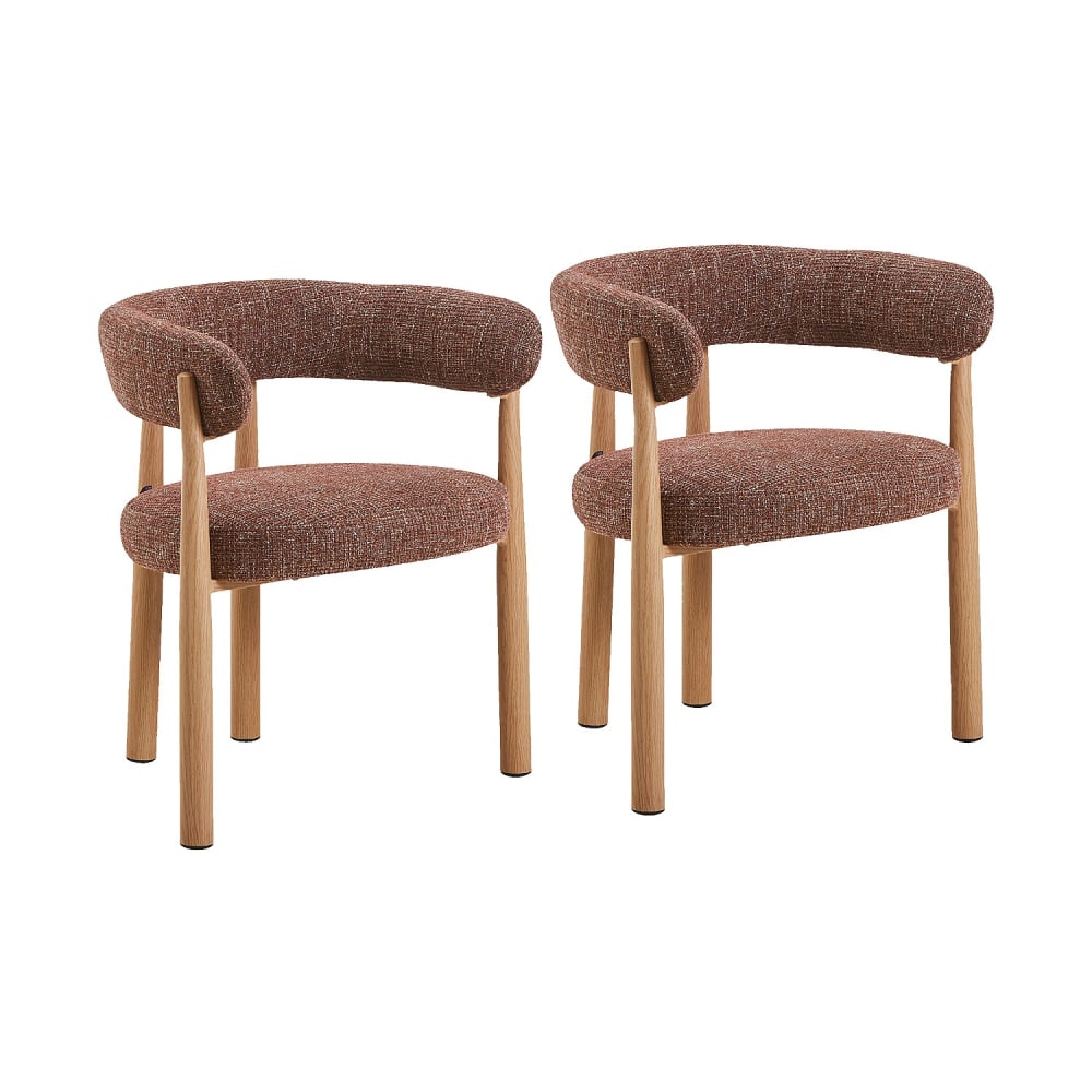 Lot de 2 chaises en tissu et métal finition chêne avec accoudoirs - Lot de 2 chaises en tissu et métal finition chêne avec accoudoirs -
