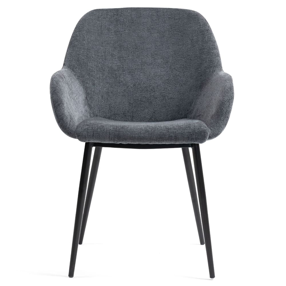 Chaise de table avec accoudoirs tissu chenille gris pied métal Chaise de table avec accoudoirs tissu chenille gris pied métal