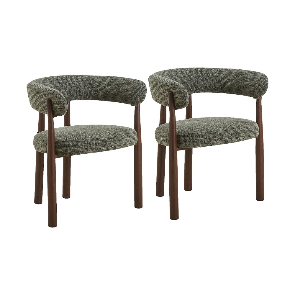 Lot de 2 chaises en tissu et métal finition noyer avec accoudoirs - Lot de 2 chaises en tissu et métal finition noyer avec accoudoirs -