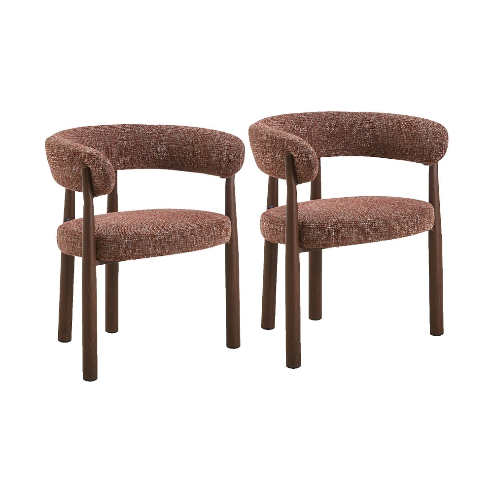 Lot de 2 chaises en tissu et métal finition noyer avec accoudoirs - Lot de 2 chaises en tissu et métal finition noyer avec accoudoirs -